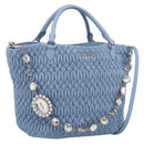 Miu Miu Matelasse Chain Shoulder Bag Leather 2way Light Blue Silver Auth 209659M-1