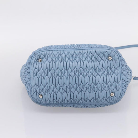 Miu Miu Matelasse Chain Shoulder Bag Leather 2way Light Blue Silver Auth 209659M