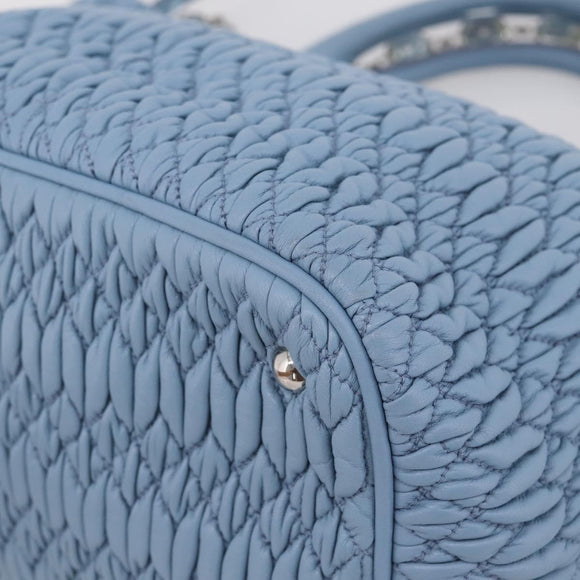 Miu Miu Matelasse Chain Shoulder Bag Leather 2way Light Blue Silver Auth 209659M