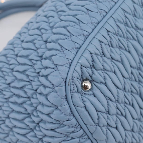Miu Miu Matelasse Chain Shoulder Bag Leather 2way Light Blue Silver Auth 209659M