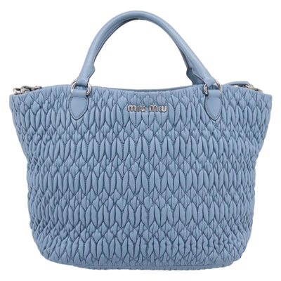 Miu Miu Matelasse Chain Shoulder Bag Leather 2way Light Blue Silver Auth 209659M - 0