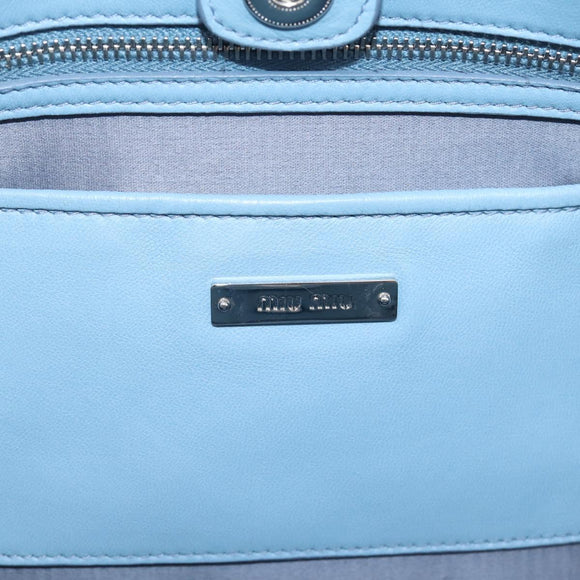 Miu Miu Matelasse Chain Shoulder Bag Leather 2way Light Blue Silver Auth 209659M
