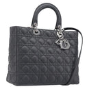 Christian Dior Lamb Skin Canage Lady Dior Hand Bag 2way Gray Auth 209660SAV-1