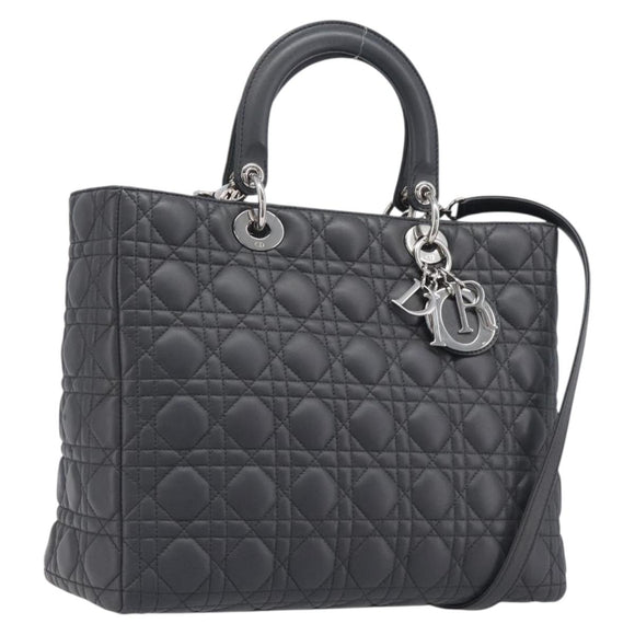 Christian Dior Lamb Skin Canage Lady Dior Hand Bag 2way Gray Auth 209660SAV