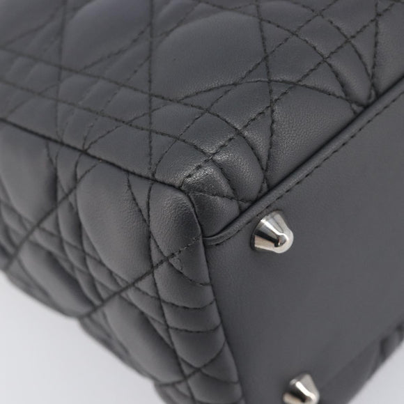 Christian Dior Lamb Skin Canage Lady Dior Hand Bag 2way Gray Auth 209660SAV