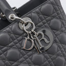 Christian Dior Lamb Skin Canage Lady Dior Hand Bag 2way Gray Auth 209660SAV-17