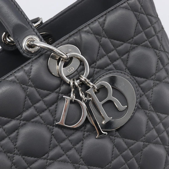 Christian Dior Lamb Skin Canage Lady Dior Hand Bag 2way Gray Auth 209660SAV