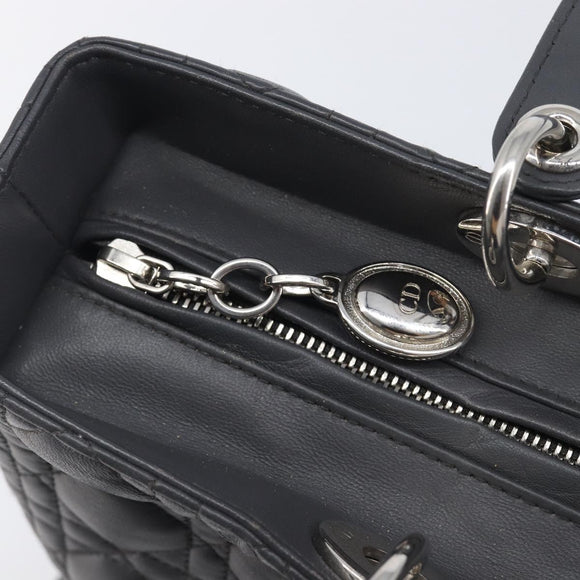 Christian Dior Lamb Skin Canage Lady Dior Hand Bag 2way Gray Auth 209660SAV