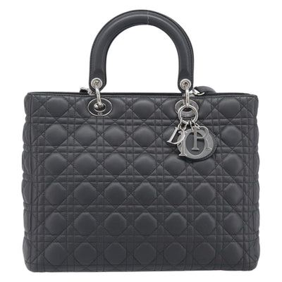 Christian Dior Lamb Skin Canage Lady Dior Hand Bag 2way Gray Auth 209660SAV - 0