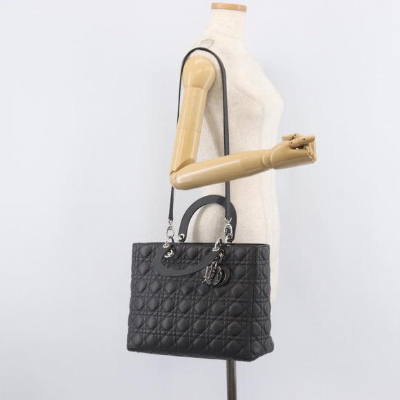 Christian Dior Lamb Skin Canage Lady Dior Hand Bag 2way Gray Auth 209660SAV