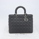 Christian Dior Lamb Skin Canage Lady Dior Hand Bag 2way Gray Auth 209660SAV-28