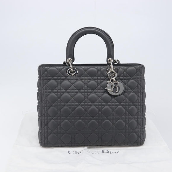 Christian Dior Lamb Skin Canage Lady Dior Hand Bag 2way Gray Auth 209660SAV