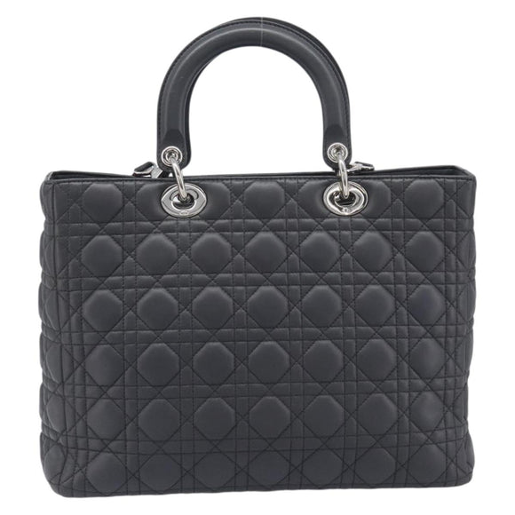 Christian Dior Lamb Skin Canage Lady Dior Hand Bag 2way Gray Auth 209660SAV