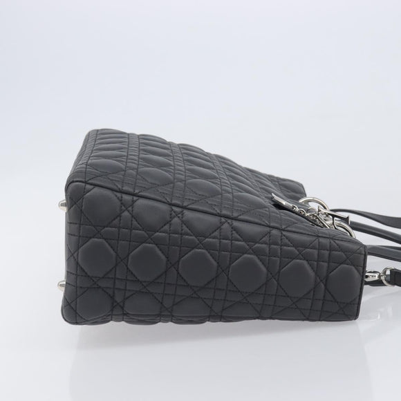 Christian Dior Lamb Skin Canage Lady Dior Hand Bag 2way Gray Auth 209660SAV