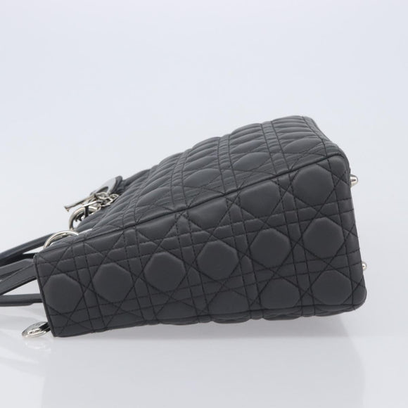 Christian Dior Lamb Skin Canage Lady Dior Hand Bag 2way Gray Auth 209660SAV