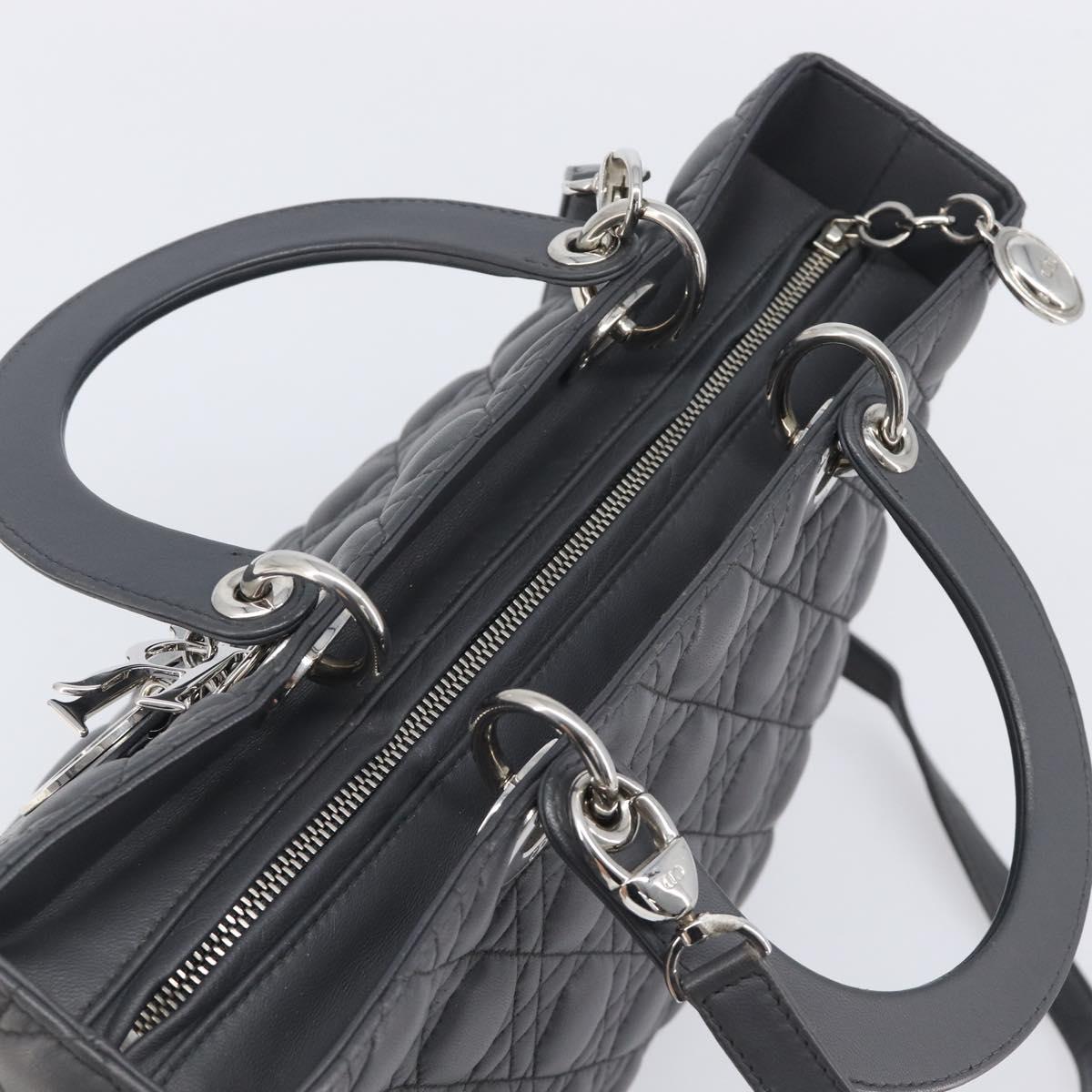 Christian Dior Lamb Skin Canage Lady Dior Hand Bag 2way Gray Auth