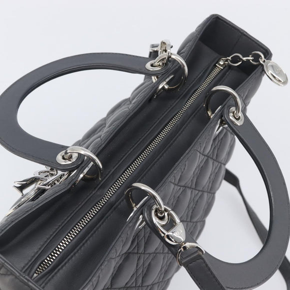 Christian Dior Lamb Skin Canage Lady Dior Hand Bag 2way Gray Auth 209660SAV