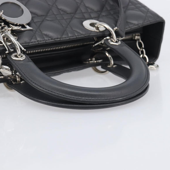 Christian Dior Lamb Skin Canage Lady Dior Hand Bag 2way Gray Auth 209660SAV