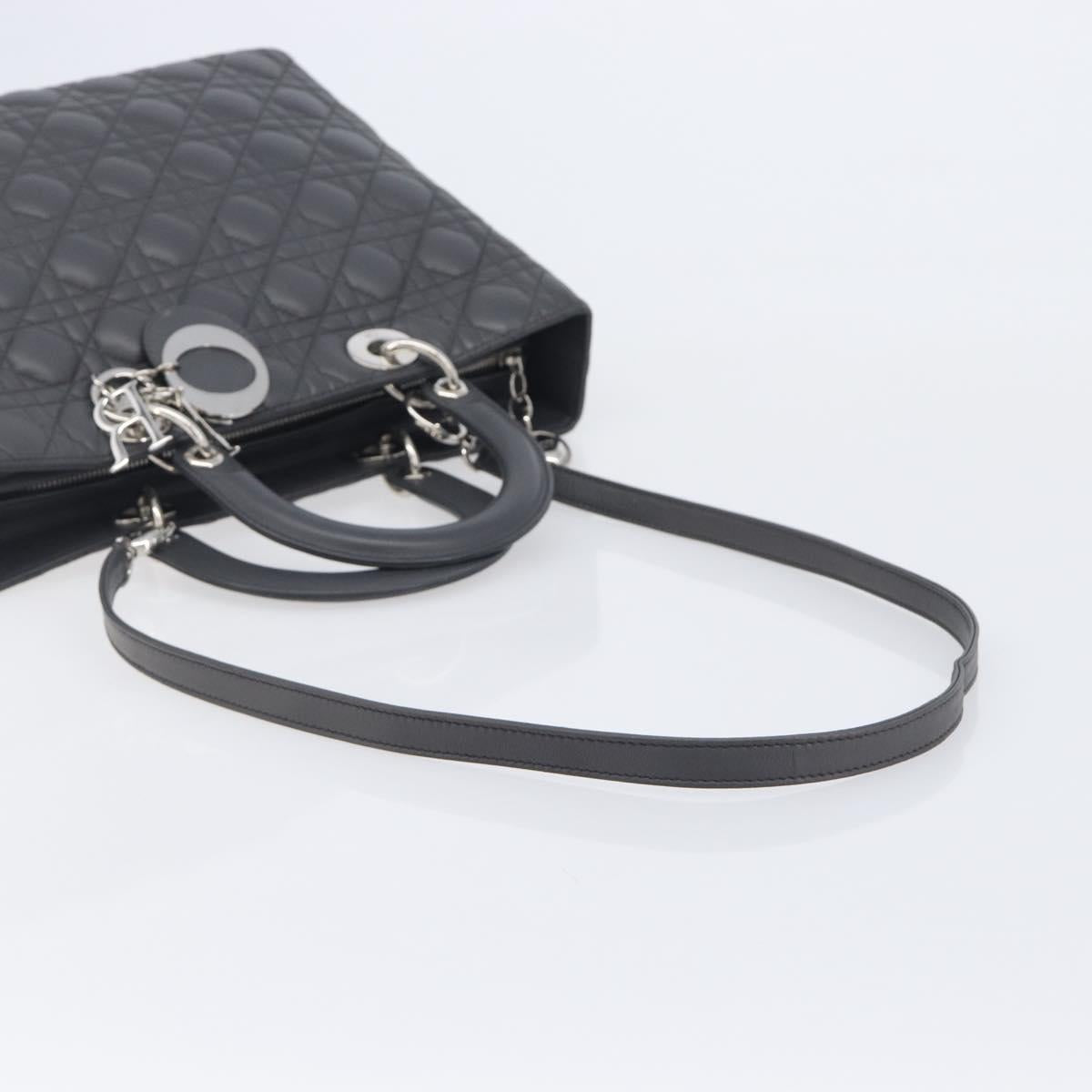 Christian Dior Lamb Skin Canage Lady Dior Hand Bag 2way Gray Auth