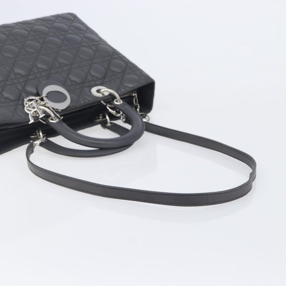 Christian Dior Lamb Skin Canage Lady Dior Hand Bag 2way Gray Auth 209660SAV
