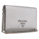 PRADA Chain Shoulder Bag Leather Silver Auth 209667A-1