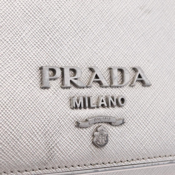 PRADA Chain Shoulder Bag Leather Silver Auth 209667A