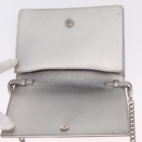PRADA Chain Shoulder Bag Leather Silver Auth 209667A