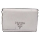 PRADA Chain Shoulder Bag Leather Silver Auth 209667A-2
