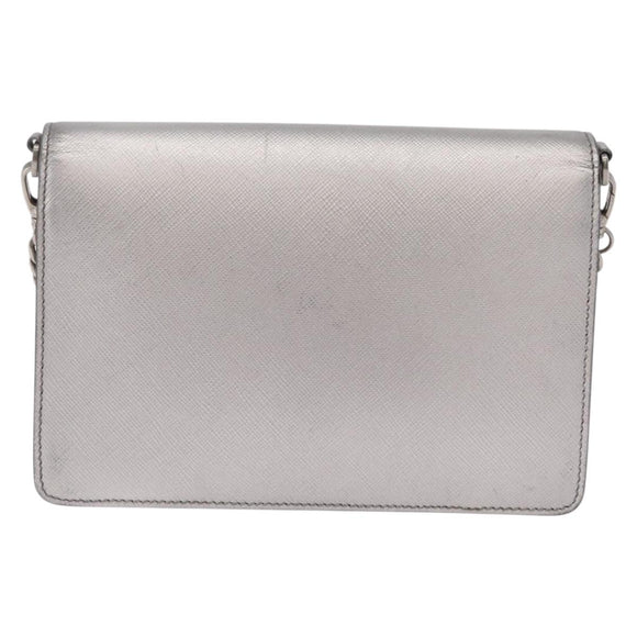 PRADA Chain Shoulder Bag Leather Silver Auth 209667A