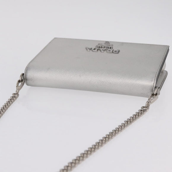 PRADA Chain Shoulder Bag Leather Silver Auth 209667A