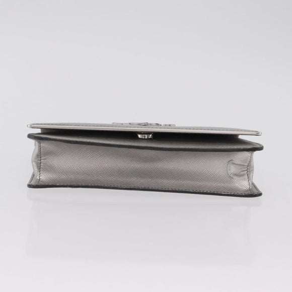 PRADA Chain Shoulder Bag Leather Silver Auth 209667A