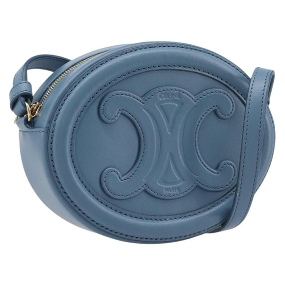 CELINE Triomphe Shoulder Bag Leather Light Blue Gold Tone Auth 209669M