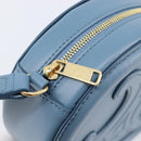 CELINE Triomphe Shoulder Bag Leather Light Blue Gold Tone Auth 209669M-17