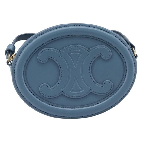 CELINE Triomphe Shoulder Bag Leather Light Blue Gold Tone Auth 209669M
