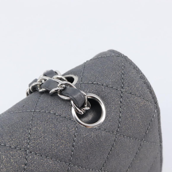 CHANEL Matelasse 25 Chain Shoulder Bag Canvas Gray Silver CC Auth 209670SV