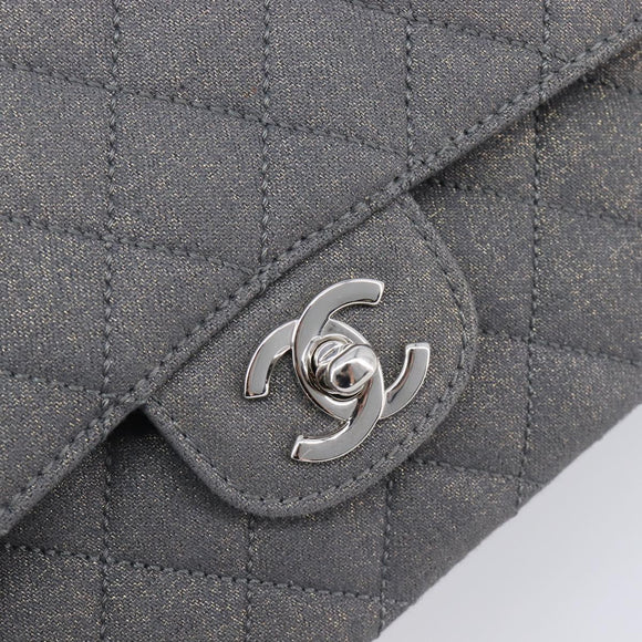 CHANEL Matelasse 25 Chain Shoulder Bag Canvas Gray Silver CC Auth 209670SV