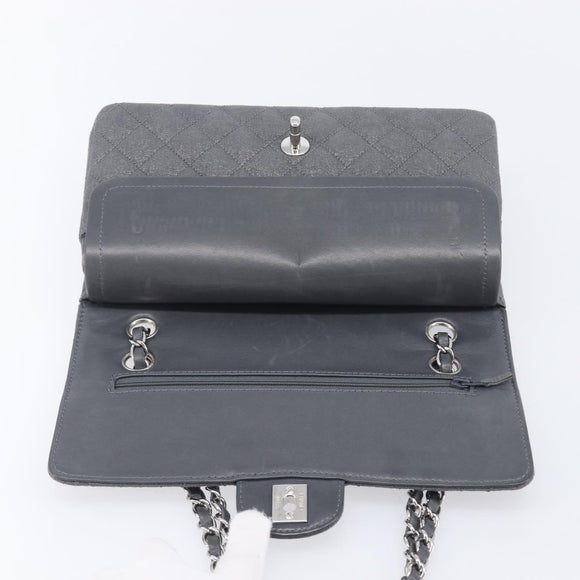 CHANEL Matelasse 25 Chain Shoulder Bag Canvas Gray Silver CC Auth 209670SV