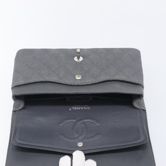 CHANEL Matelasse 25 Chain Shoulder Bag Canvas Gray Silver CC Auth 209670SV