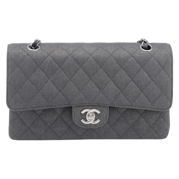 CHANEL Matelasse 25 Chain Shoulder Bag Canvas Gray Silver CC Auth 209670SV
