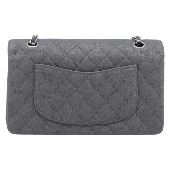 CHANEL Matelasse 25 Chain Shoulder Bag Canvas Gray Silver CC Auth 209670SV