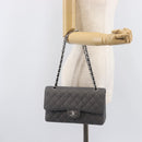 CHANEL Matelasse 25 Chain Shoulder Bag Canvas Gray Silver CC Auth 209670SV-30
