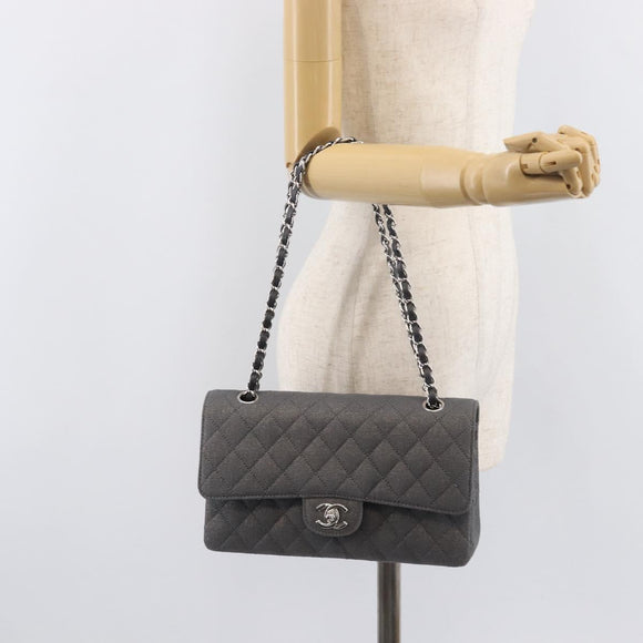 CHANEL Matelasse 25 Chain Shoulder Bag Canvas Gray Silver CC Auth 209670SV