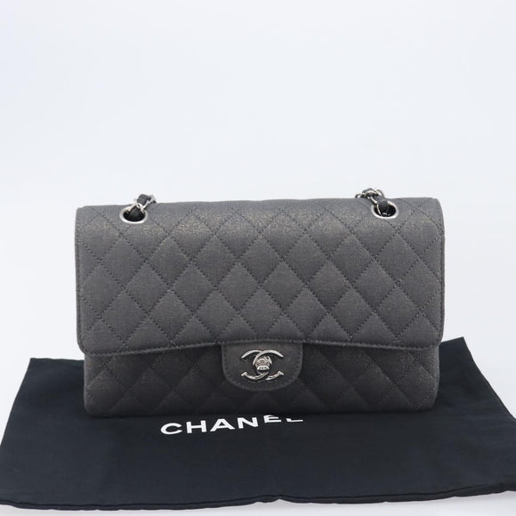 CHANEL Matelasse 25 Chain Shoulder Bag Canvas Gray Silver CC Auth 209670SV
