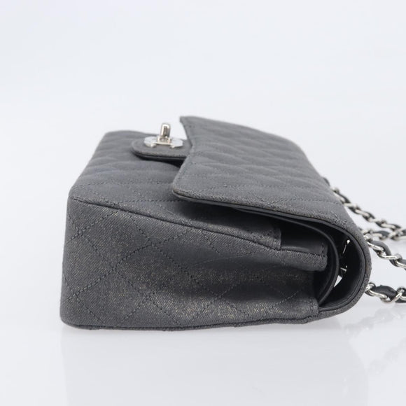 CHANEL Matelasse 25 Chain Shoulder Bag Canvas Gray Silver CC Auth 209670SV