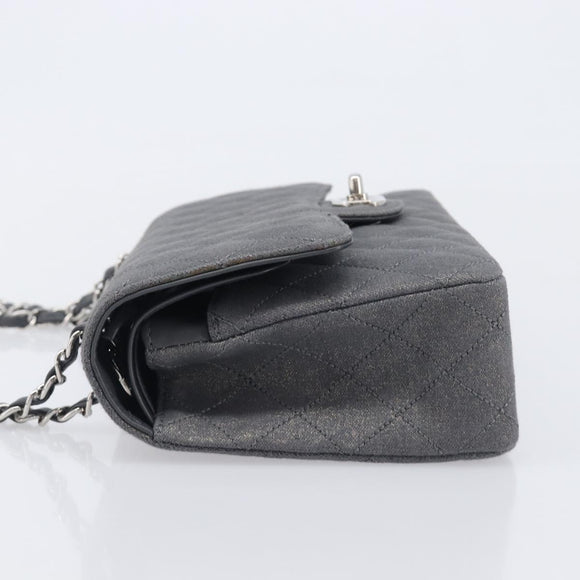 CHANEL Matelasse 25 Chain Shoulder Bag Canvas Gray Silver CC Auth 209670SV