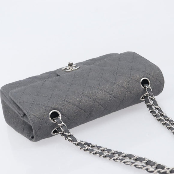 CHANEL Matelasse 25 Chain Shoulder Bag Canvas Gray Silver CC Auth 209670SV