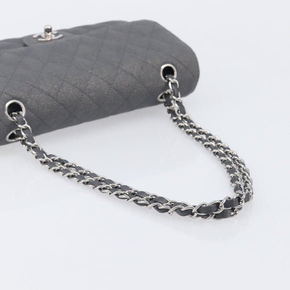 CHANEL Matelasse 25 Chain Shoulder Bag Canvas Gray Silver CC Auth 209670SV
