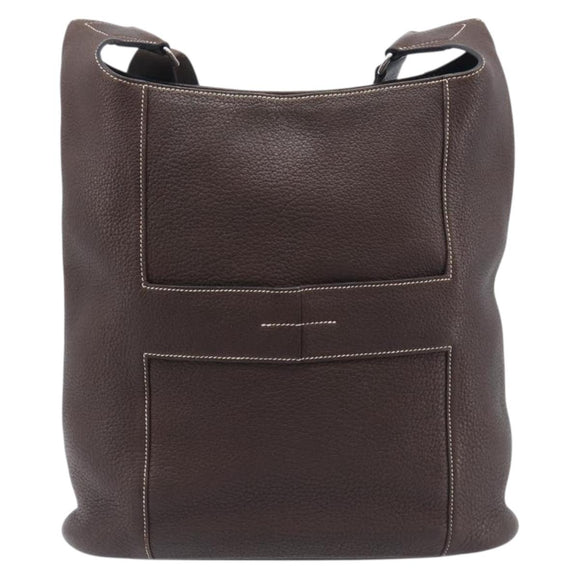 HERMES Good News GM Shoulder Bag Leather Dark Brown Silver Auth 209685V