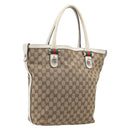 GUCCI GG Canvas Web Sherry Line Tote Bag Beige Silver 232970 Auth 209693-1