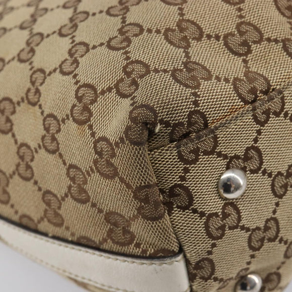 GUCCI GG Canvas Web Sherry Line Tote Bag Beige Silver 232970 Auth 209693